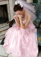 Older lesbo and gorgeous bride having lex afterparty with fervent kisses