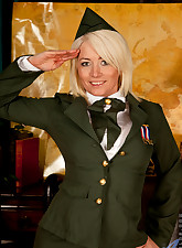 Amber Jewell in her sexy military uniform spreads her juicy pussy